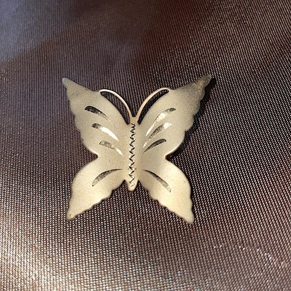 Vintage Gold Two Tone Metal Butterfly Pin or Brooch